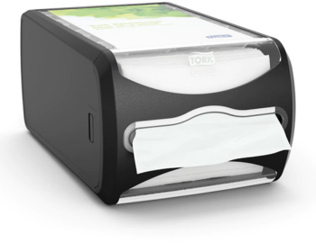 Tork Xpressnap® Counter Napkin Dispenser. 5.7 X 7.5 X 12.1 in. Licorice color.