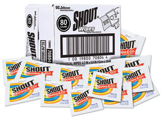 Shout® Wipe and Go Instant Stain Remover Wipes. 4.7 X 5.9 in. 80 packets/carton.