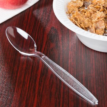 Clear Heavy Weight Plastic Teaspoon - Case of 1000 Polystyrene Plastic Unwrapped 6"
