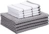 A Picture of product AMZ-B08KDXJ7RV 100% Cotton Terry Kitchen Dish Cloth & Towel Set with Popcorn Texture. Grey and White. 8 Piece Set.
