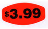 A Picture of product SCL-12241 DayGLo Short Oval Labels Printed "$3.99." 0.625 X 1.25 in. 1000 labels/roll.