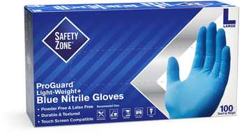 The Safety Zone® Powder Free Nitrile Gloves. Size Medium. 3.5 mil. Blue. 100/box, 10 boxes/case.