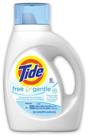 Tide Free and Gentle Laundry Detergent, 32 Loads, 46 oz Bottle, 6/Carton