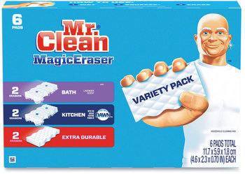 Mr. Clean® Magic Eraser Variety Pack, Extra Durable; Bath; Kitchen, 4.6 x 2.3, 0.7" Thick, White, 6/Pack, 8 Packs/Case