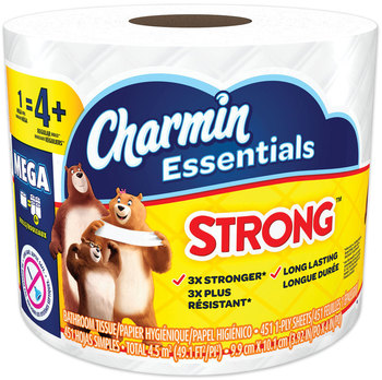 Charmin® Essentials Strong™ Tissue, Septic Safe, 1-Ply, White, 4 x 3.92, 451/Roll, 36 Individually Wrapped Rolls/Carton