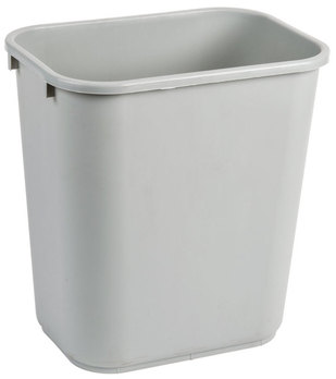 Rectangular Commercial Plastic Wastebasket.  28 Quart.  10-1/2" x 14-1/2" x 15" Tall.  Gray Color.