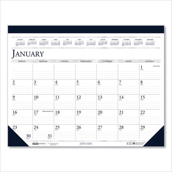 House of Doolittle™ 100% Recycled Two-Color Dated Monthly Desk Pad Calendar Perforated 18.5 x 13, Blue Binding/Corners, 12-Month (Jan-Dec): 2024