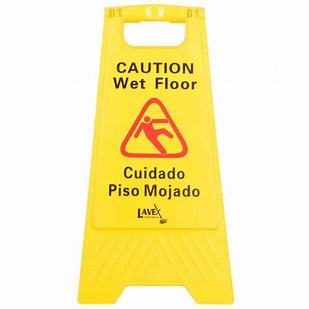 Lavex Janitorial Bilingual Caution Wet Floor Sign. 25 X 11.75 in. Yellow.
