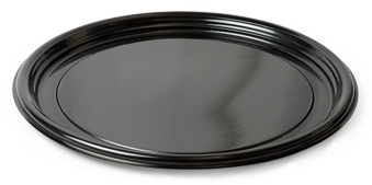 Platter Pleasers Thermoform Vintage Round Trays. 12 in. Black. 25 trays/case.