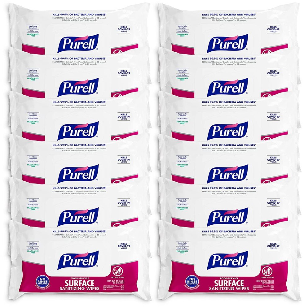 GOJO Industries, Inc. 9371-12 PURELL® Foodservice Surface Disinfecting  Wipes, 72 Count Flowpack, 12 Packs/Case