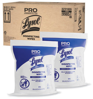 LYSOL® Brand Professional Disinfecting Wipe Bucket Refill, 6 x 8, Lemon and Lime Blossom, 800 Wipes/Bag, 2 Refill Bags/Carton