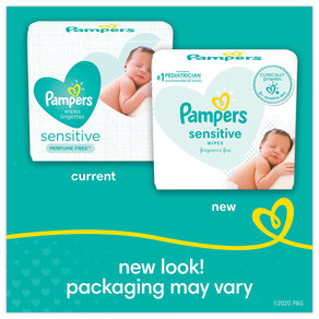 Pampers® Sensitive Baby Wipes. 6.8 X 7 in. White. Unscented. 56/pack, 8 packs/carton.