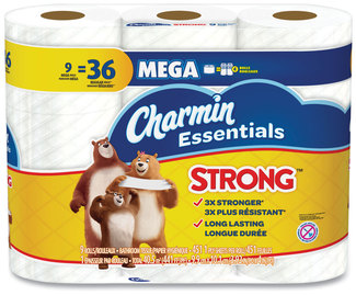 Charmin® Essentials Strong™ Bathroom Tissue, Septic Safe, 1-Ply, White, 451/Roll, 9 Rolls/Pack, 4 Packs/Carton