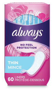 Always® Thin Daily Panty Liners, 60/Pack, 12 Pack/Carton