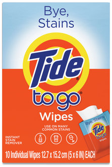 Tide® To Go Instant Stain Remover Wipes, 6 x 5, Scented, 10/Box, 12 Boxes/Carton