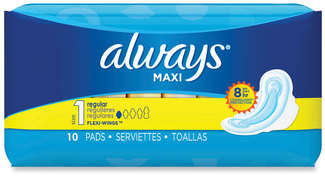 Always® Regular Maxi Pads with Wings, Regular, 10/Box