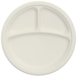 Bare® by Solo® Eco-Forward® Sugarcane 3-Compartment Round Plates Dinnerware. 9 in. Ivory.