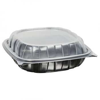 InnoPak 1 Cell Rigid Hinged Carry Out Containers. 9 X 9 X 2.71 in. Black and Clear. 112/case.