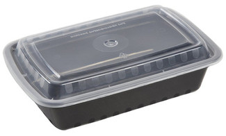 AmerCareRoyal Rectanglular Polypropylene To-Go Containers with Lids. 32 oz. 8 3/4 X 6 X 1 4/5 in. Black and Clear. 150 sets/case.