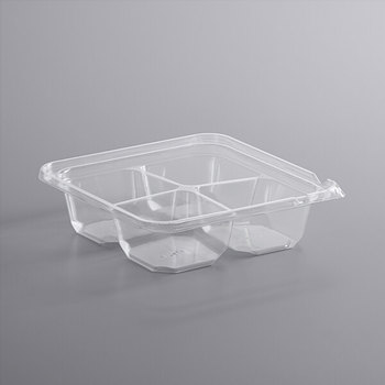 24 oz PET 4-Compartment Shallow Container - Clear 300 Per Case