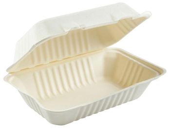AmerCareRoyal Hoagie Molded Fiber Compostable Hinged Lid Containers. 9 X 6 in. White. 2/125.