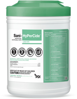 Sani-HyPerCide® Germicidal Disposable Wipe, 65 Wipes/Canister, 6 Canisters/Case