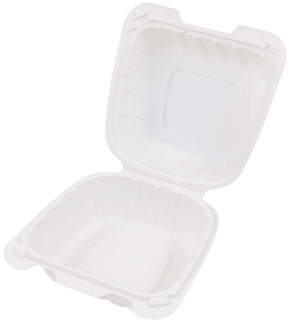 AmerCareRoyal Mineral Filled Polypropylene Hinged Lid Containers. 6 X 6 X 3 in. White. 300/case.