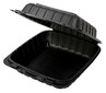 A Picture of product ACR-MFHL8831CB AmerCareRoyal Mineral Filled Polypropylene Hinged Lid Containers. 8 X 8 X 3 in. Black. 200/case.