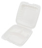A Picture of product ACR-MFHL8833CW AmerCareRoyal Mineral Filled Polypropylene Hinged Lid 3-Compartment Containers. 8 X 8 X 3 in. White. 200/case.