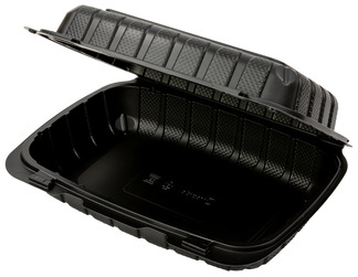 AmerCareRoyal Mineral Filled Polypropylene Hinged Lid Containers. 9 X 6 X 3 in. Black. 200/case.