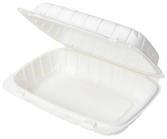 AmerCareRoyal Mineral Filled Polypropylene Hinged Lid Containers. 9 X 6 X 3 in. White.