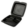 A Picture of product ACR-MFHL9933CB AmerCareRoyal Mineral Filled Polypropylene Hinged Lid 3-Compartment Containers. 9 X 9 X 3 in. Black. 150/case.