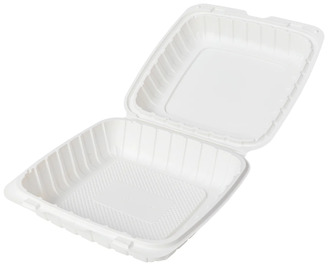 AmerCareRoyal Mineral Filled Polypropylene Hinged Lid Containers. 9 X 9 X 3 in. White. 150/case.