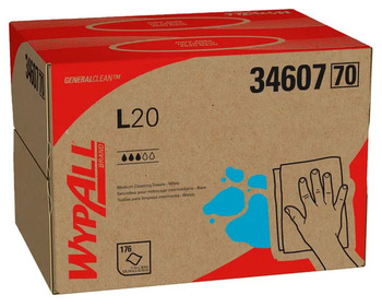 WYPALL* L20 Wipers.  Medium Cleaning Cloths Brag Box.  Wiper.  4-Ply, White Color. 1 Box of 176 Wipes