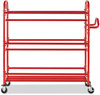 A Picture of product RCP-2144269 Rubbermaid® Commercial Tote Picking Cart, Metal, 3 Shelves, 450 lb Capacity, 57" x 18.5" x 55", Red