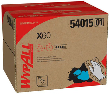 WYPALL* X60 Wipers in Brag Box. 12.5 X 16.8 in. White. 252 wipes.