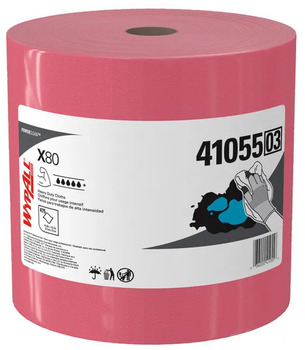 WYPALL* X80 Towels.  Jumbo Roll.  12.5" x 13.4" Wiper.  Red Color.