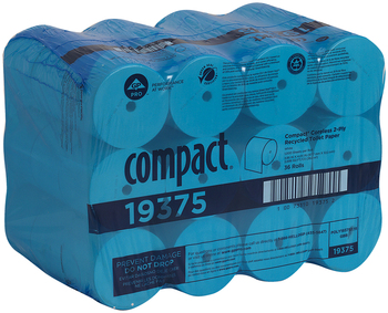 Compact® Coreless 2-Ply Bathroom Tissue.  EcoLogo Certified.  3.85" x 4.05".  1,000 Sheets/Roll. 333 Feet/Roll, 36 Rolls/Case