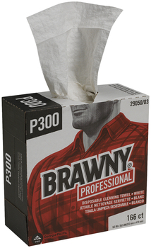 Brawny Industrial™ 4-Ply Scrim Reinforced Paper Wipers.  9.25" x 16.7".  White Color.  166 Wipers/Pop-up Box.