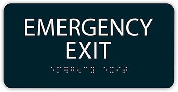 Emergency Exit Sign with Braille, ADA Compliant. 4 X 8 in. Black and White.