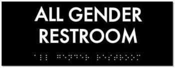 All Gender Restroom Identity Sign with Braille, ADA Compliant. 8 X 3 in. Black and White.