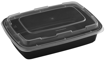 32 OZ RECTANGULAR BOWL W/ LID, Container Black 150 sets per case