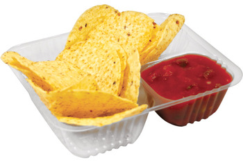 Nacho Tray, 2-Compartment 5" x 6", 10 oz / 2 oz, Plastic, Small, Clear, 500/Case