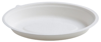 Conserveware Oval Bagasse Bowls. 24 oz. 9.5 x 6 X 1.45 in. White. 125/bag, 2 bags/case.