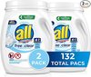 A Picture of product 965-898 All Mighty Pacs, Super Concentrated Laundry Detergent. Fragrance Free. Natural color. 132 packs.  2 tubs/66packs