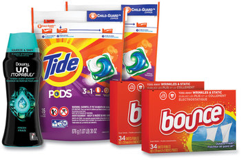 Tide® Better Together Laundry Care Bundle, (2) Bags Tide Pods, (2) Boxes Bounce Dryer Sheets, (1) Bottle Downy Unstopables