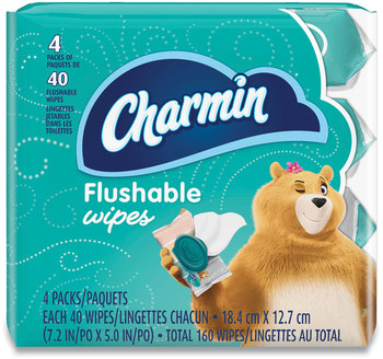 Charmin® Flushable Wipes, 5 x 7.2, Unscented, 40 Wipes/Tub, 4 Tubs/Pack