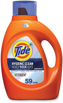 Tide® Hygienic Clean Heavy 10x Duty Liquid Laundry Detergent. 92 oz. Original scent. 1 bottle/case, 59 loads/bottle.