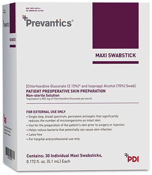 Prevantics Maxi Swabstick, 5.1 mL. Covers a 7″ x 7″ area, 30 Swabs/Box, 10 Boxes/Case
