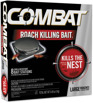 Combat® Source Kill Large Roach Bait Station, Child-Resistant Disc, 8/Box